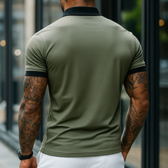 Men's Retro Casual Cotton Colorblock Short Sleeve Polo Shirt MTA2740E7TO