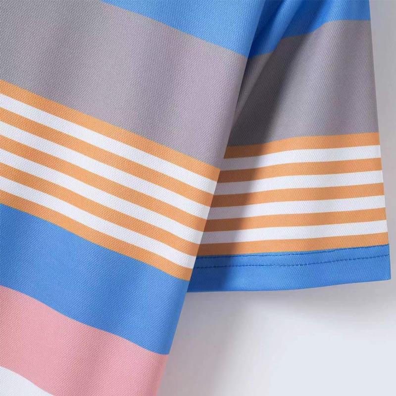 Men's Striped Print Button Short Sleeve POLO Shirt 06082086X