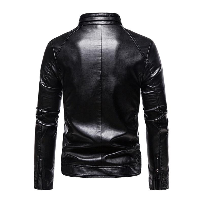 Men's Vintage Slim Stand Collar Panel Leather Biker Jacket 91771623M
