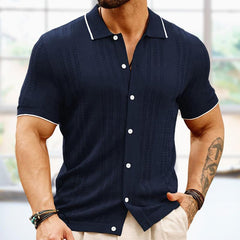 Men's Lapel Contrast Color Single-Breasted Sweater POLO Shirt 96342189X