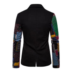 Men's Vintage Wool Blend Ethnic Print Patchwork Lapel Single-Breasted Blazer 24871124M