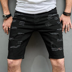 Men's Slim Brushed Hole Casual Denim Shorts 29690737Z