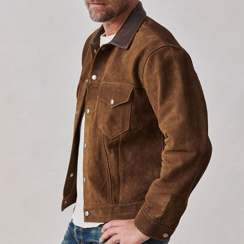 Men's Solid Color Lapel Suede Jacket 23755077X