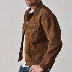 Men's Solid Color Lapel Suede Jacket 23755077X