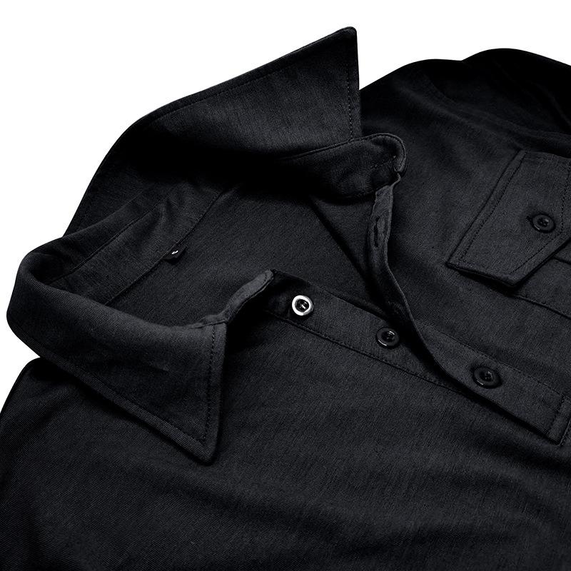 Men's Casual Solid Color Lapel Long Sleeve Polo Shirt 33969571M