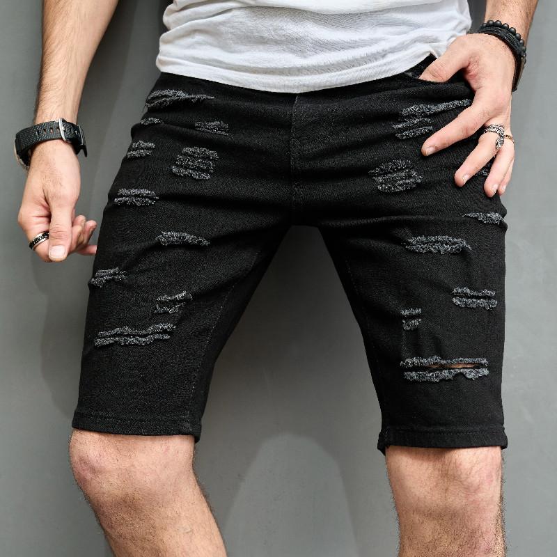 Men's Slim Brushed Hole Casual Denim Shorts 29690737Z