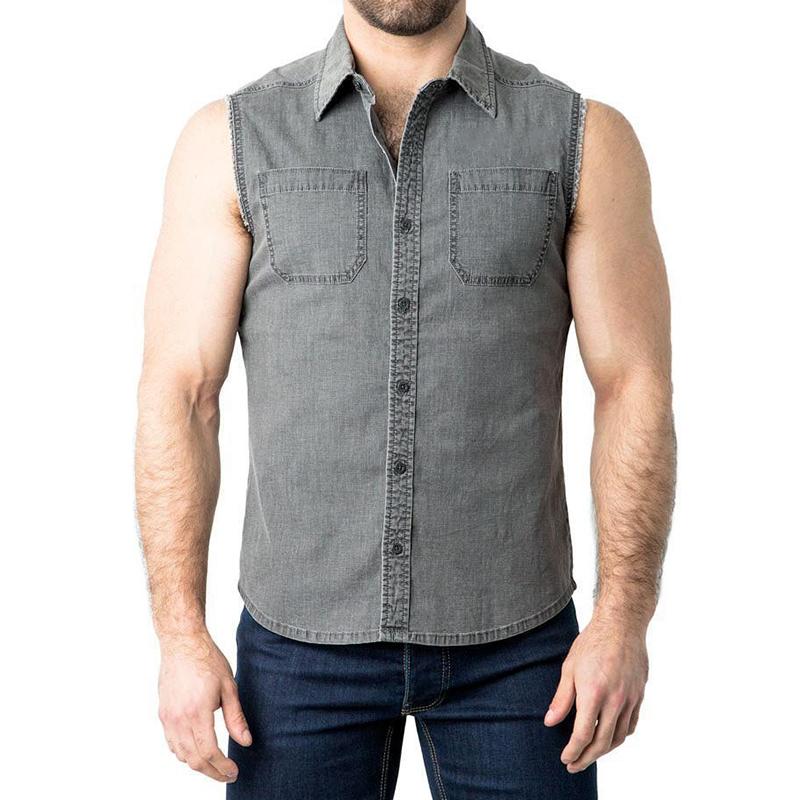 Men's Vintage Lapel Sleeveless Denim Shirt 59950566M