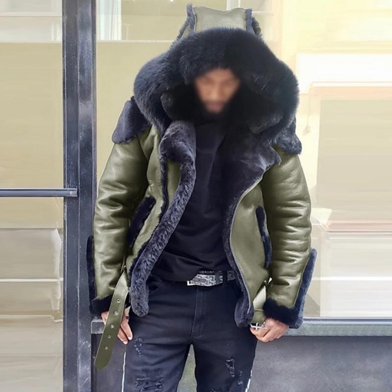 Men's Vintage Thickened Imitation Fur Zipper Motorcycle Jacket 69573356M