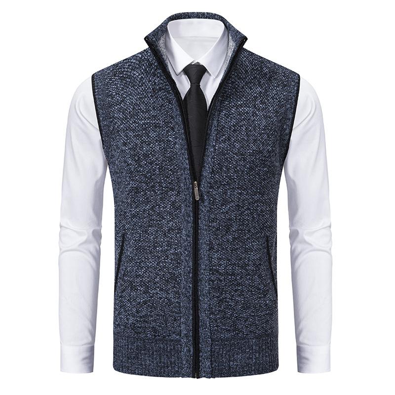 Men's Stand Collar Sleeveless Knitted Fleece Vest (without shirt)07402474X
