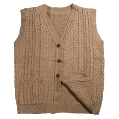 Men's V-Neck Twisted Knit Single Breasted Vest 41270854M