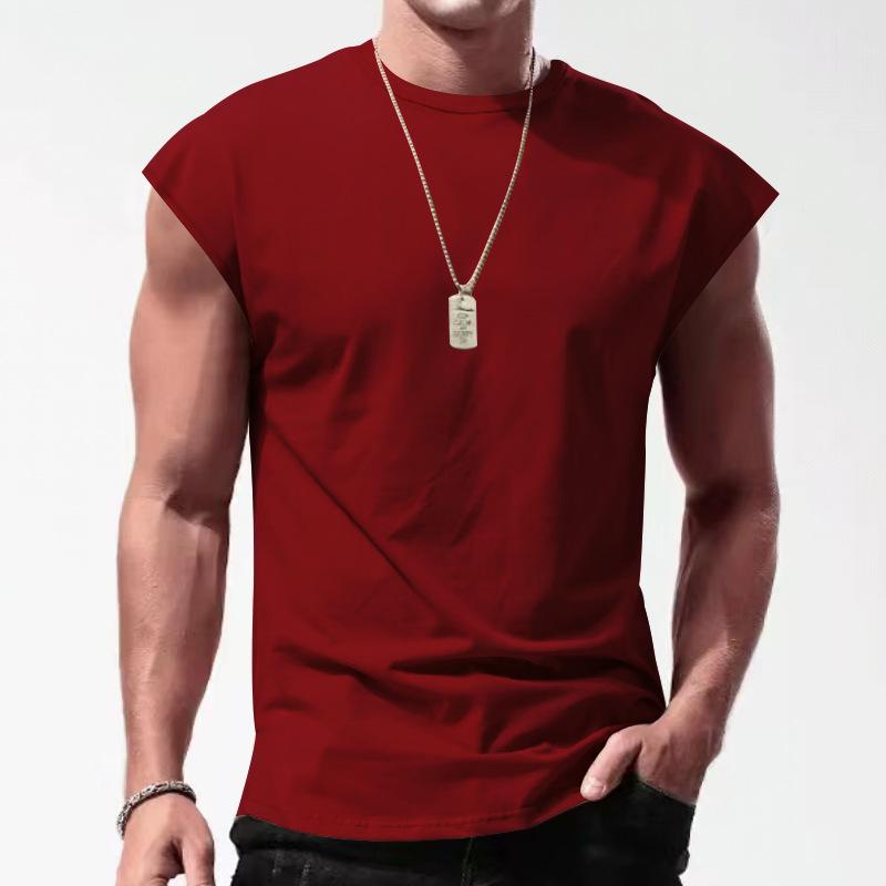 【24-hour shipping out】Men's Solid Loose Sleeveless  Sports T-shirt 64307072Z