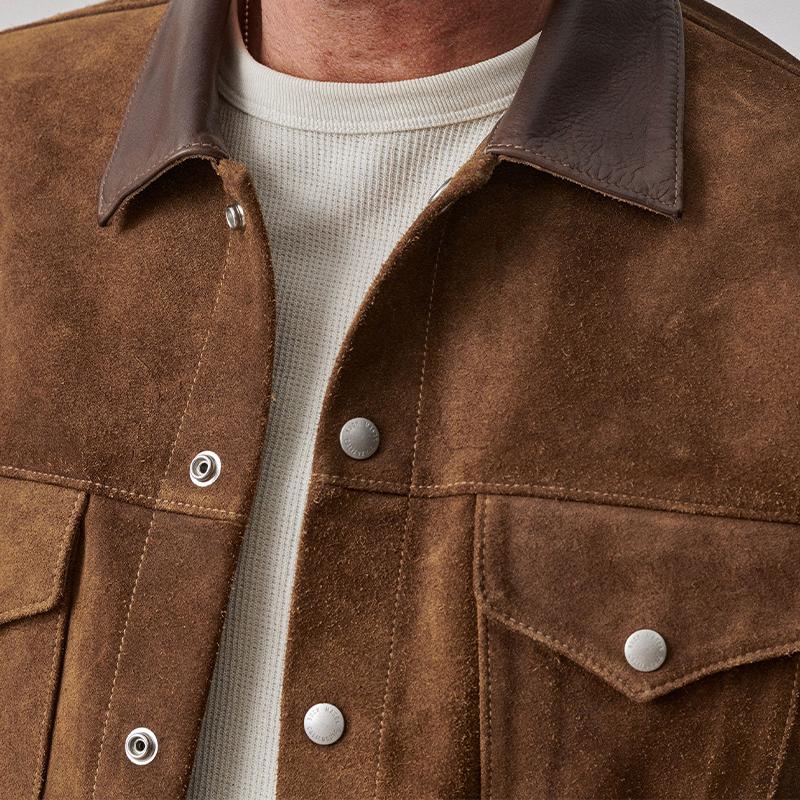 Men's Solid Color Lapel Suede Jacket 23755077X