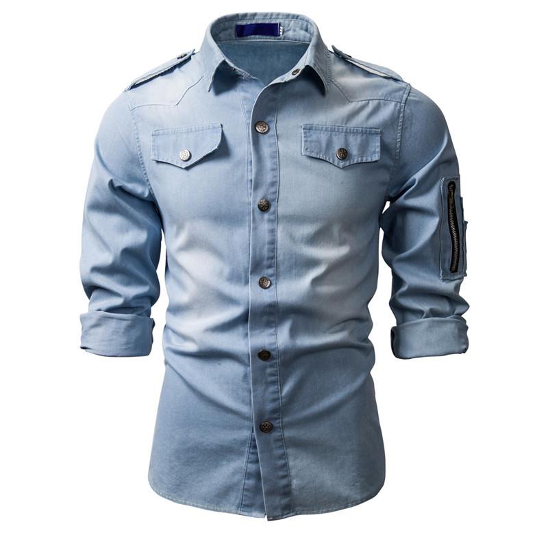 Men's Washed Denim Long Sleeve Shirt 38818803X