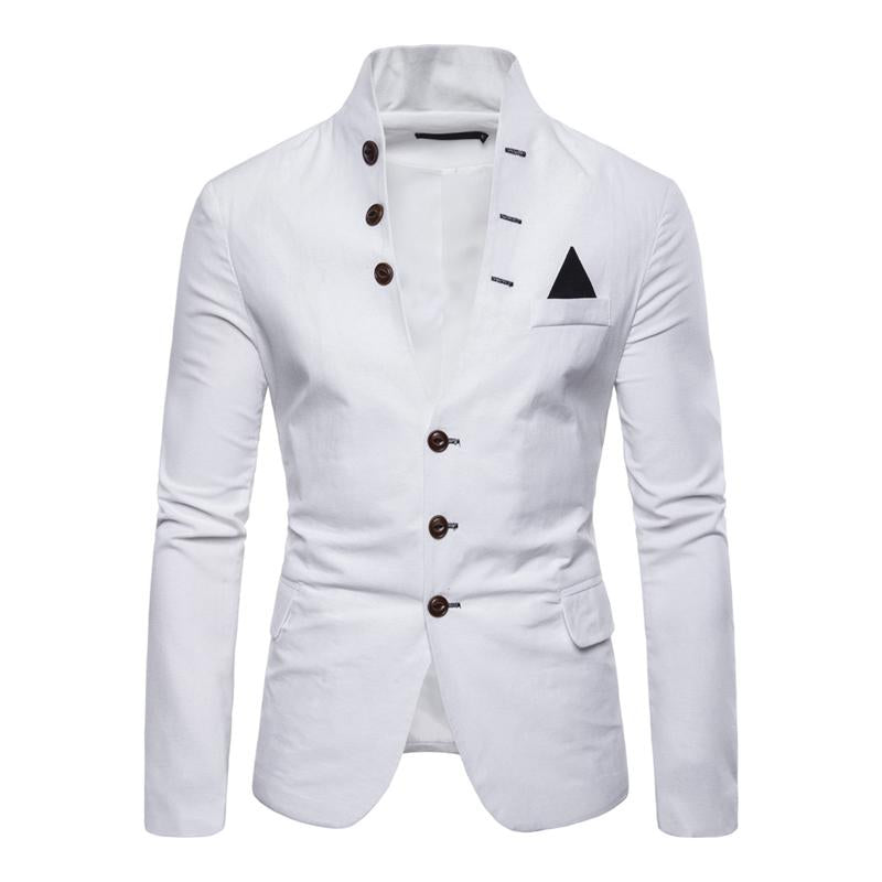 Men's Solid Color Multi-button Decorated Stand Collar Thin Blazer 41842490Y