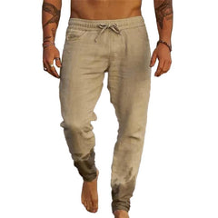 【24-hour shipping out】Men's Casual Solid Color Cotton Blend Drawstring Elastic Waist Loose Beach Pants 31939183M