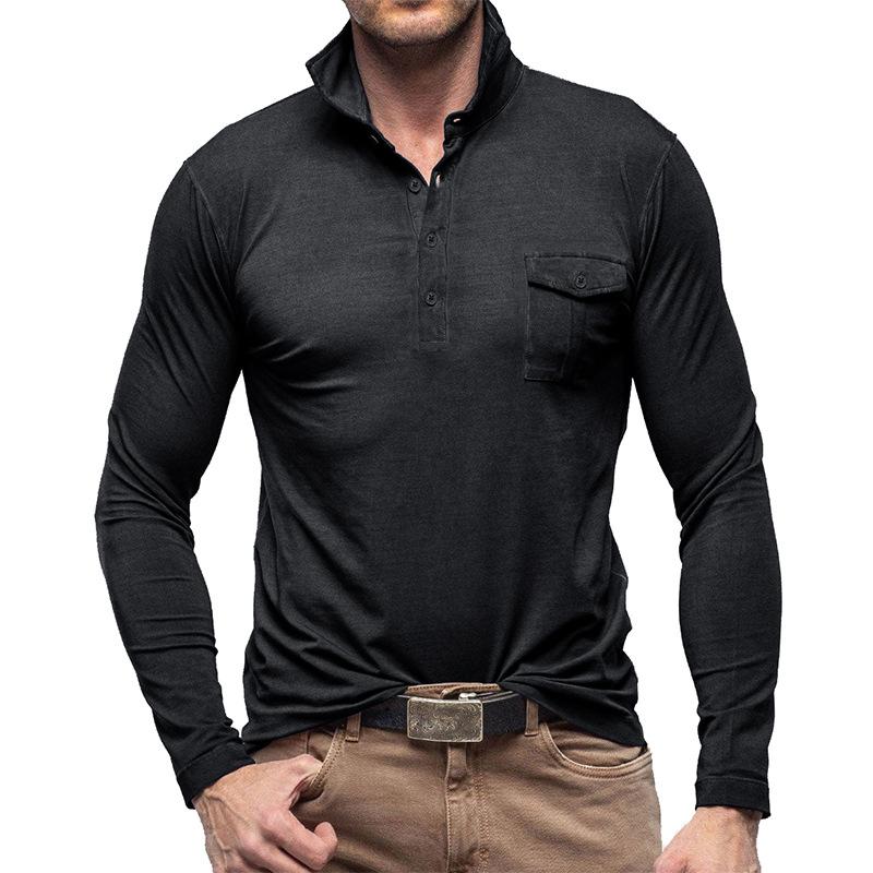 Men's Casual Solid Color Lapel Long Sleeve Polo Shirt 33969571M