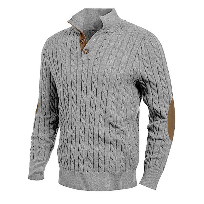 Men's Solid Color Knitted Button Turtleneck Suede Panel Sweater 18110217Y