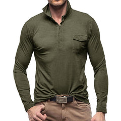 Men's Casual Solid Color Lapel Long Sleeve Polo Shirt 33969571M