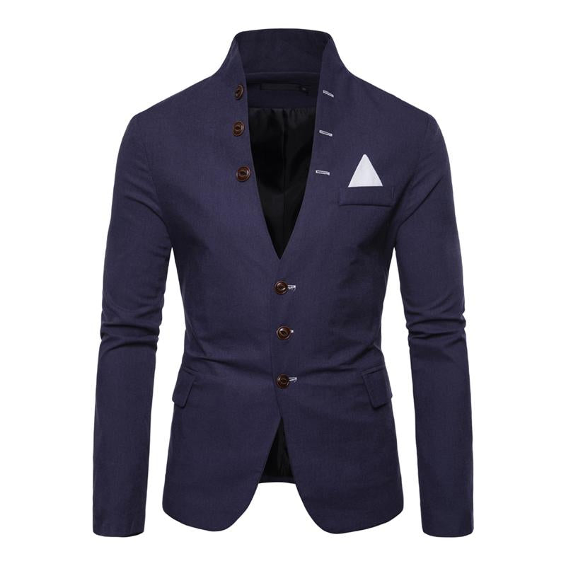 Men's Solid Color Multi-button Decorated Stand Collar Thin Blazer 41842490Y