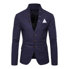 Men's Solid Color Multi-button Decorated Stand Collar Thin Blazer 41842490Y