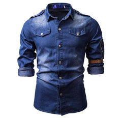 Men's Washed Denim Long Sleeve Shirt 38818803X