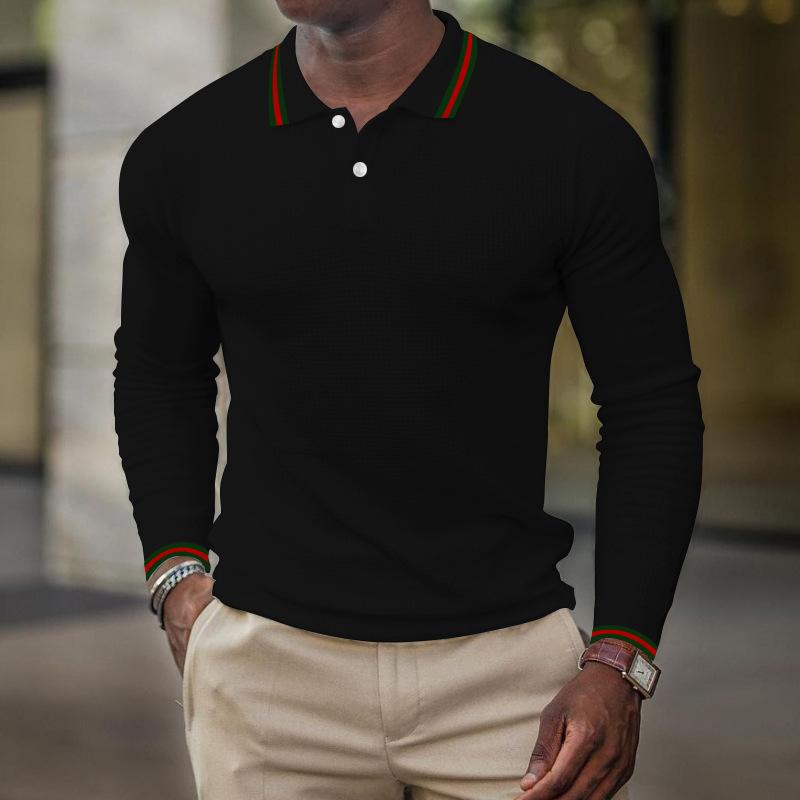 Men's Solid Color Long Sleeve Polo T-Shirt 75988387Y