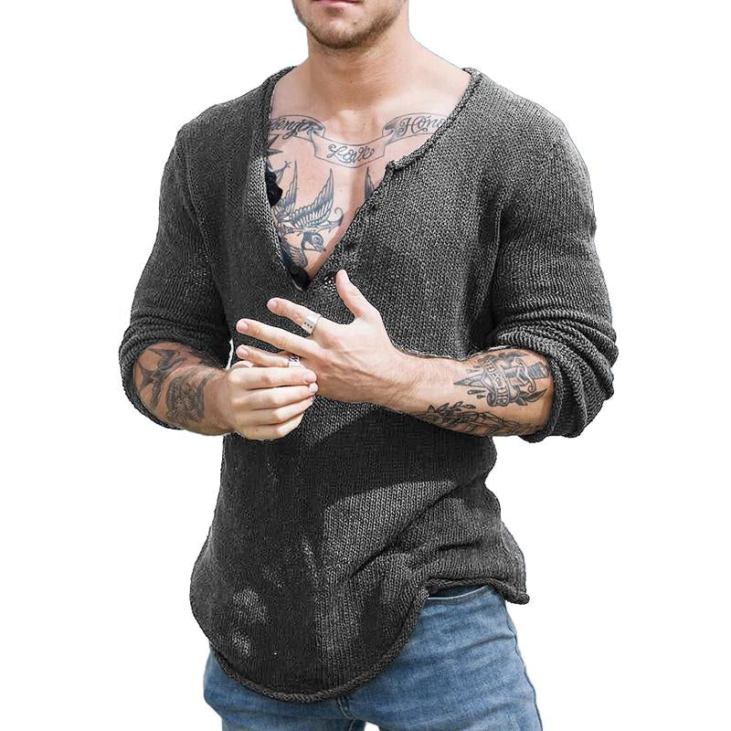 Men's Casual V Neck Long Sleeve Slim Fit Knitted Sweater 30697065M