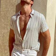 Men's Striped Print Short Sleeve Shirt 98980246Y