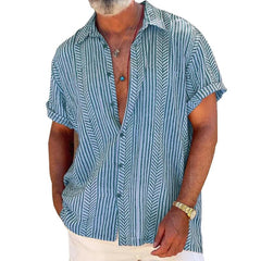 Men's Vintage Vacation Short Sleeve Striped Print Shirt 81204897X