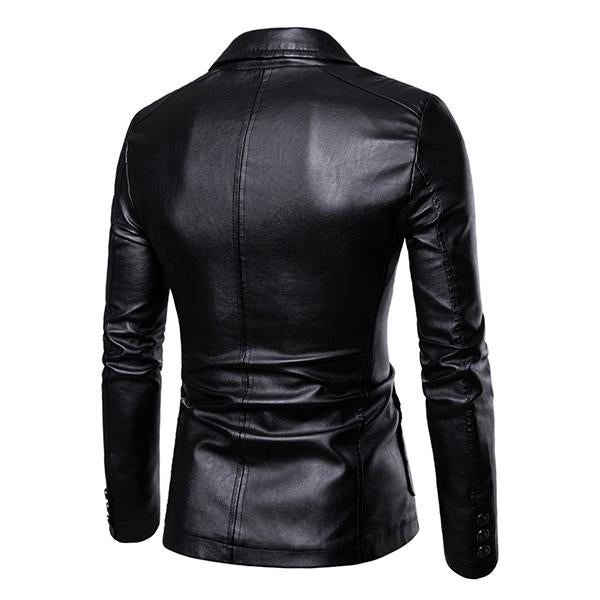 Men's Vintage Lapel Two Button Single Breasted Slim Fit PU Blazer 32344449M