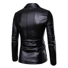 Men's Vintage Lapel Two Button Single Breasted Slim Fit PU Blazer 32344449M