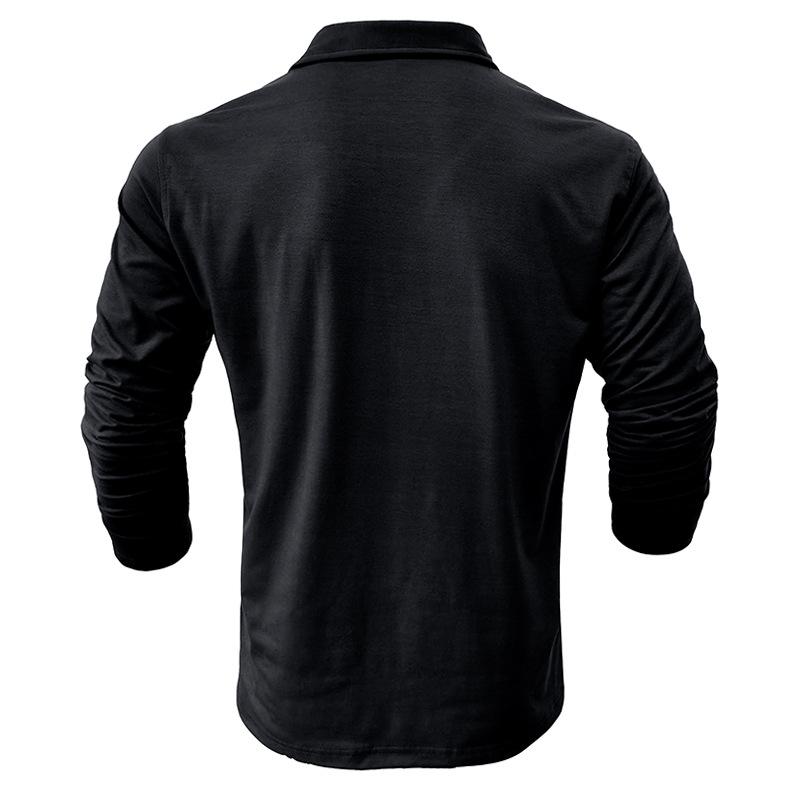 Men's Casual Solid Color Lapel Long Sleeve Polo Shirt 33969571M