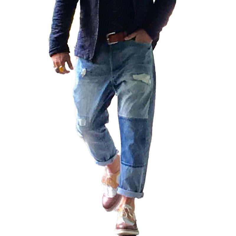 Men's Vintage Washed Distressed Patchwork Jeans 00359354Y