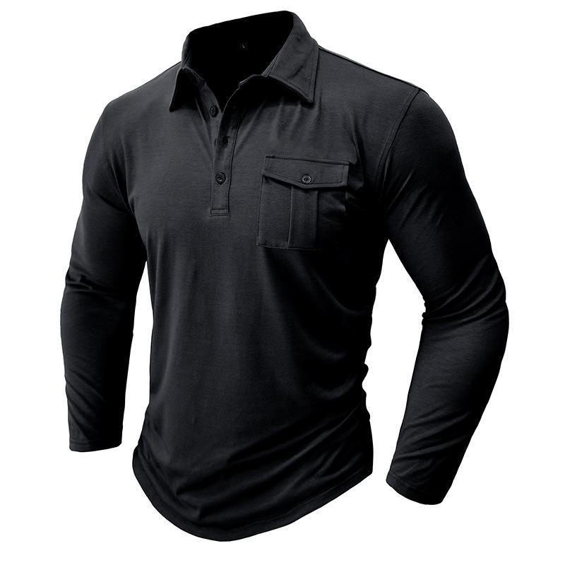 Men's Casual Solid Color Lapel Long Sleeve Polo Shirt 33969571M