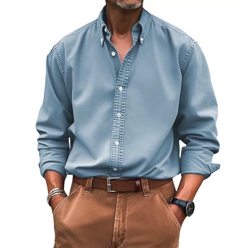 Men's Solid Loose Lapel Long Sleeve Casual Shirt 73513705Z
