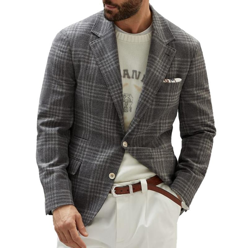 Men's Vintage Lapel Plaid Single Breasted Blazer 68738509M