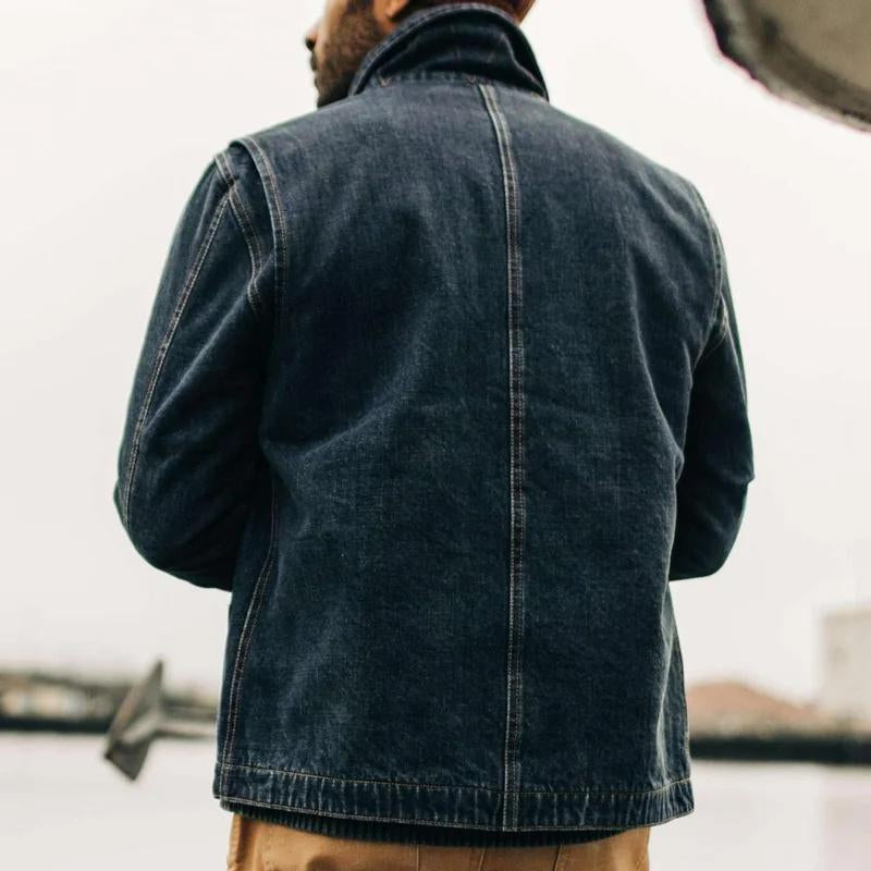 Men's Vintage Denim Lapel Big Pocket Zip Jacket 00854795Y