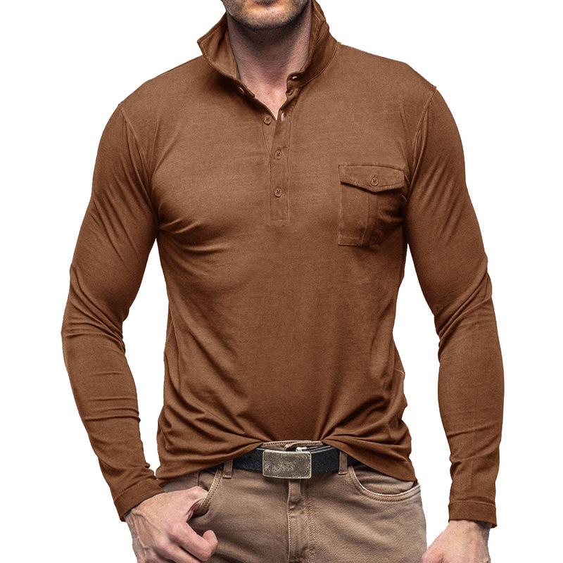 Men's Casual Solid Color Lapel Long Sleeve Polo Shirt 33969571M