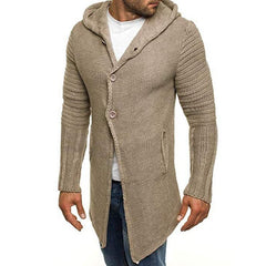 Men's Casual Hooded Single Breasted Long Sleeve Mid Length Knit Cardigan 90721661M