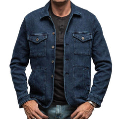Men's Vintage Washed Denim Multi-Pocket Lapel Jacket 96164488X