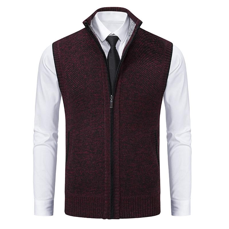 Men's Stand Collar Sleeveless Knitted Fleece Vest (without shirt)07402474X