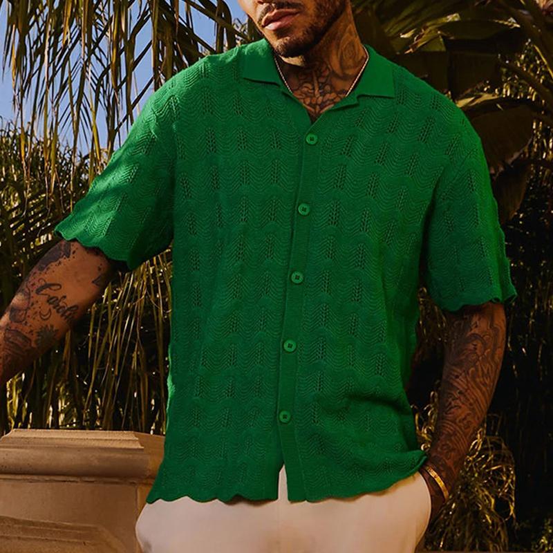 Men's Vintage Loose Short Sleeve Knit T-Shirt Sweater 54114296Y