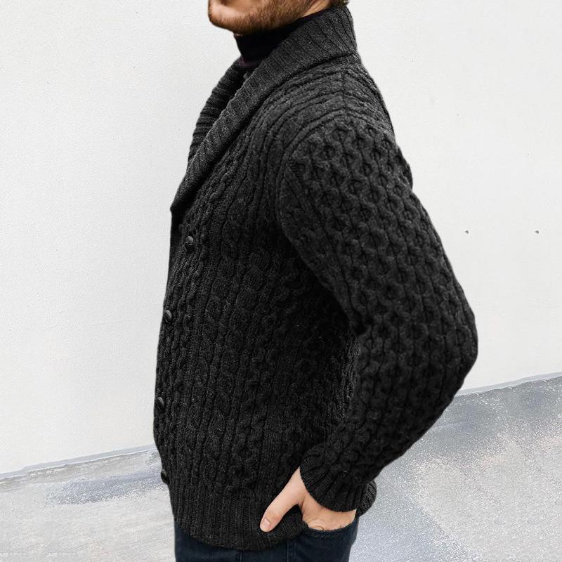 Men's Solid Lapel Double Breasted Cable  Knit Cardigan 17421212Z