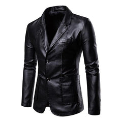Men's Vintage Lapel Two Button Single Breasted Slim Fit PU Blazer 32344449M