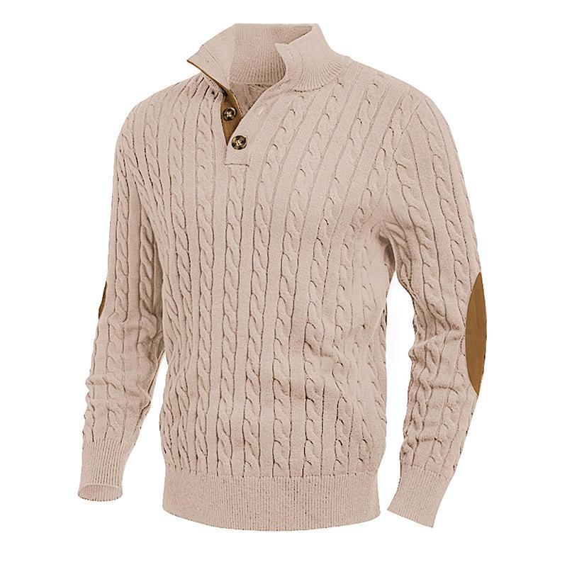 Men's Solid Color Knitted Button Turtleneck Suede Panel Sweater 18110217Y