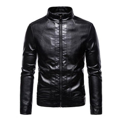Men's Vintage Stand Collar Casual Motorcycle Leather Jacket 75420273X