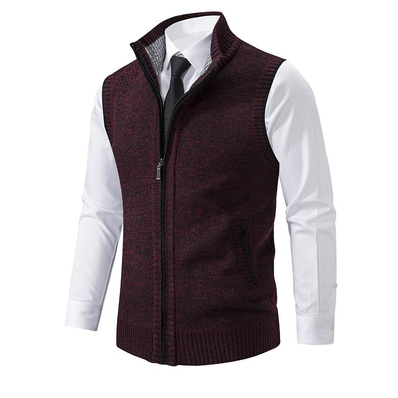 Men's Stand Collar Sleeveless Knitted Fleece Vest (without shirt)07402474X