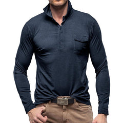 Men's Casual Solid Color Lapel Long Sleeve Polo Shirt 33969571M