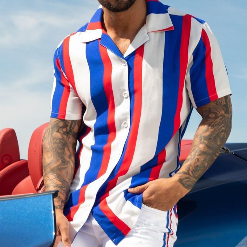 Men's Striped Print Short Sleeve Shirt 10411758Y