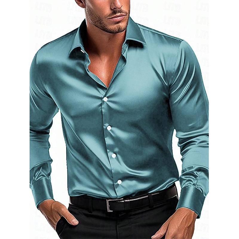 Men's Solid Color Lapel Long Sleeve Shirt 81875389X